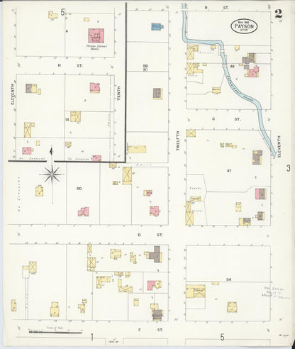 Sanborn Fire Insurance Map from Payson, Utah County, Utah (1908), Sheet #0002 - Complete Map Set gallery image, historic Sanborn map, vintage wall art, Payson Utah