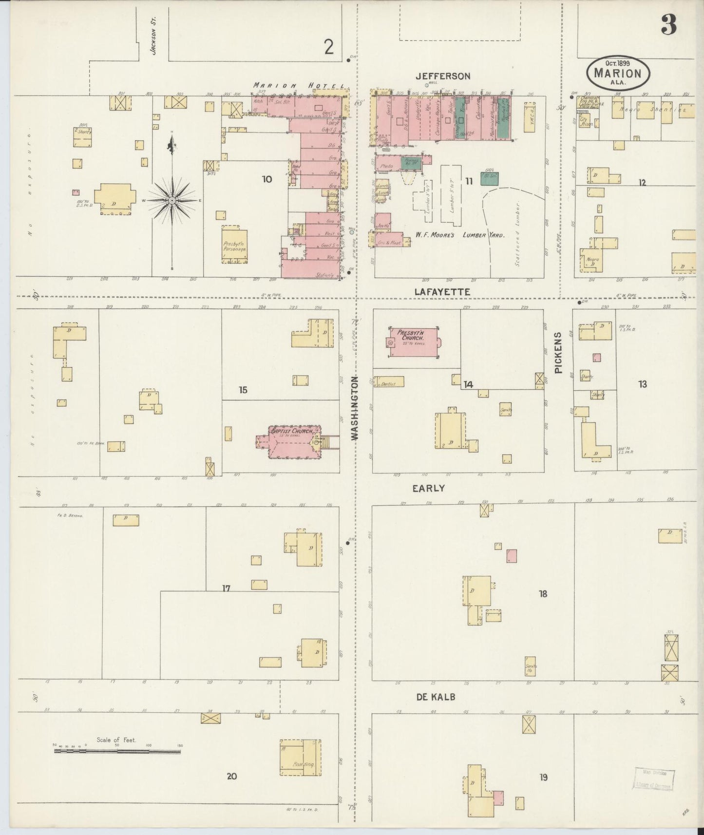 Sanborn Fire Insurance Map from Marion, Perry County, Alabama (1899), Sheet #0003 - Historic Sanborn Fire Insurance Map Print, vintage old map wall art, antique decor, genealogy gift, Alabama Alabama map