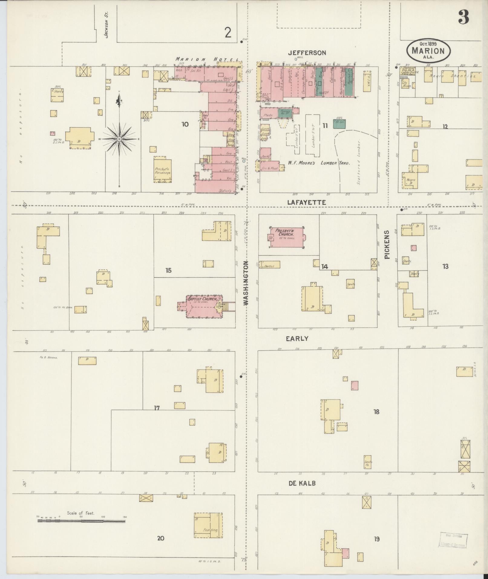 Sanborn Fire Insurance Map from Marion, Perry County, Alabama (1899), Sheet #0003 - Historic Sanborn Fire Insurance Map Print, vintage old map wall art, antique decor, genealogy gift, Alabama Alabama map