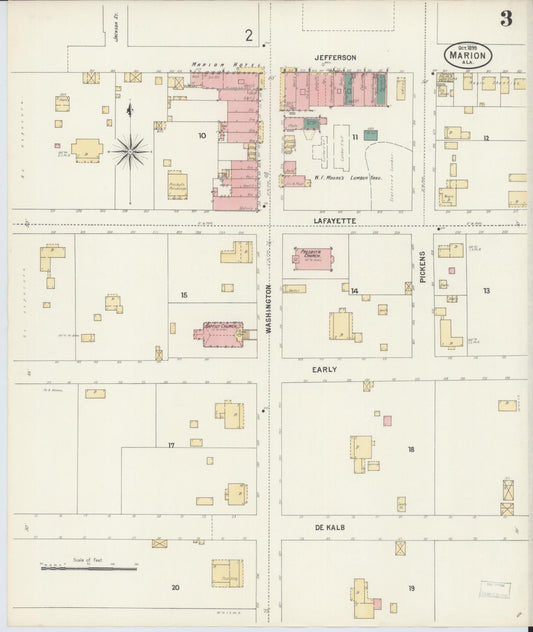 Sanborn Fire Insurance Map from Marion, Perry County, Alabama (1899), Sheet #0003 - Historic Sanborn Fire Insurance Map Print, vintage old map wall art, antique decor, genealogy gift, Alabama Alabama map