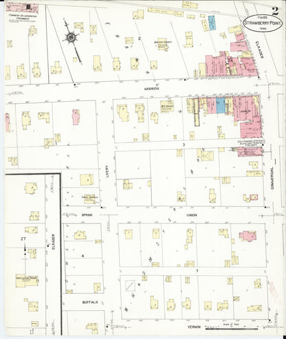 Sanborn Fire Insurance Map from Strawberry Point, Clayton County, Iowa (1913), Sheet #0002 - Historic Sanborn Fire Insurance Map Print, vintage old map wall art