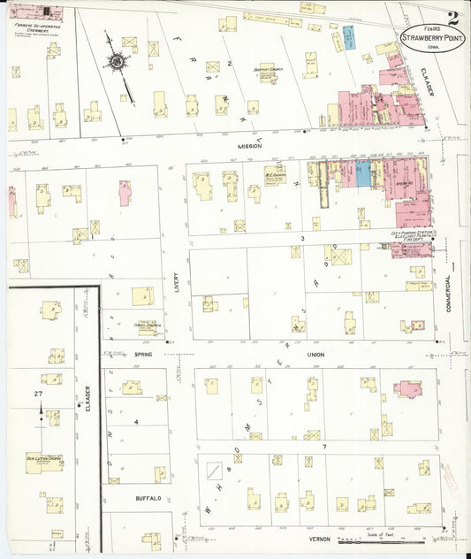 Sanborn Fire Insurance Map from Strawberry Point, Clayton County, Iowa (1913), Sheet #0002 - Historic Sanborn Fire Insurance Map Print, vintage old map wall art