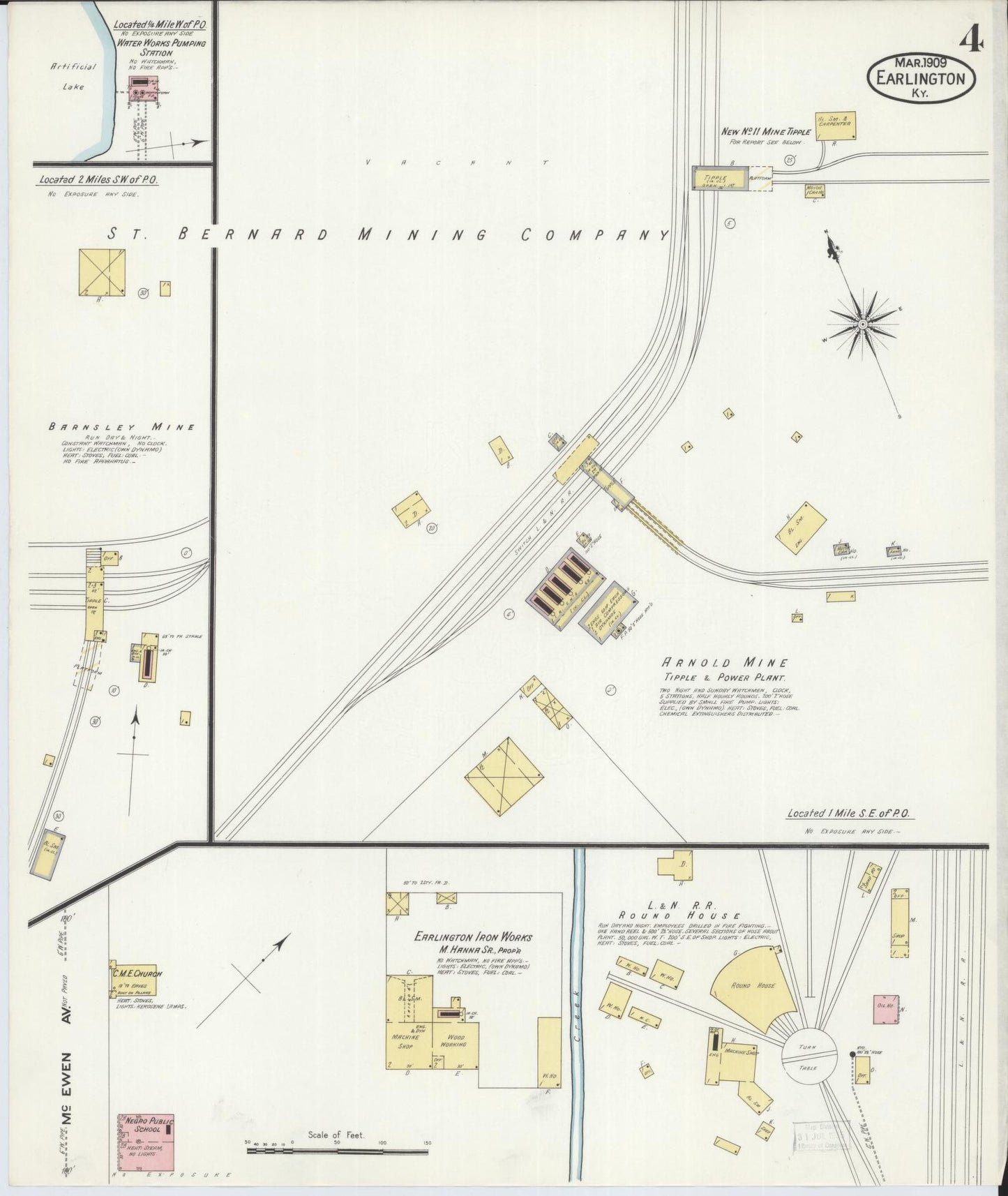 Sanborn Fire Insurance Map from Earlington, Hopkins County, Kentucky (1909), Sheet #0004 - Complete Map Set gallery image, historic Sanborn map, vintage wall art, Kentucky Kentucky