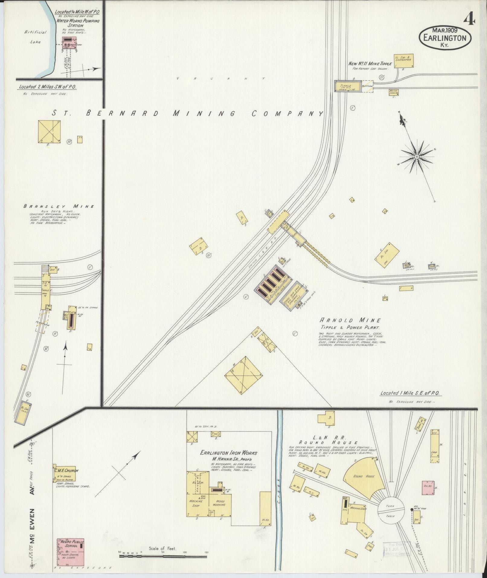 Sanborn Fire Insurance Map from Earlington, Hopkins County, Kentucky (1909), Sheet #0004 - Complete Map Set gallery image, historic Sanborn map, vintage wall art, Kentucky Kentucky