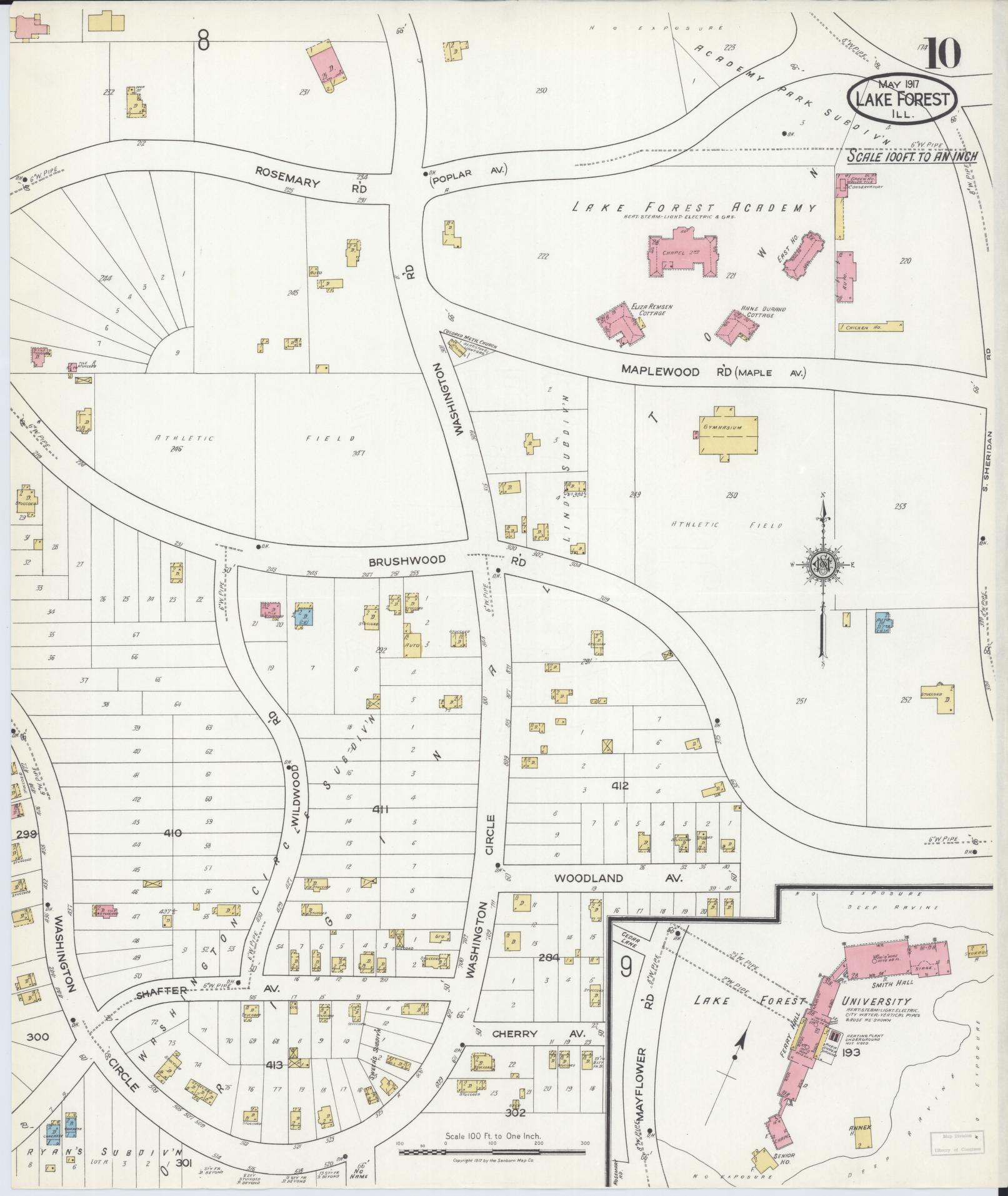 Sanborn Fire Insurance Map from Lake Forest, Lake County, Illinois (1917), Sheet #0010 - Complete Map Set gallery image, historic Sanborn map, vintage wall art, Illinois Illinois