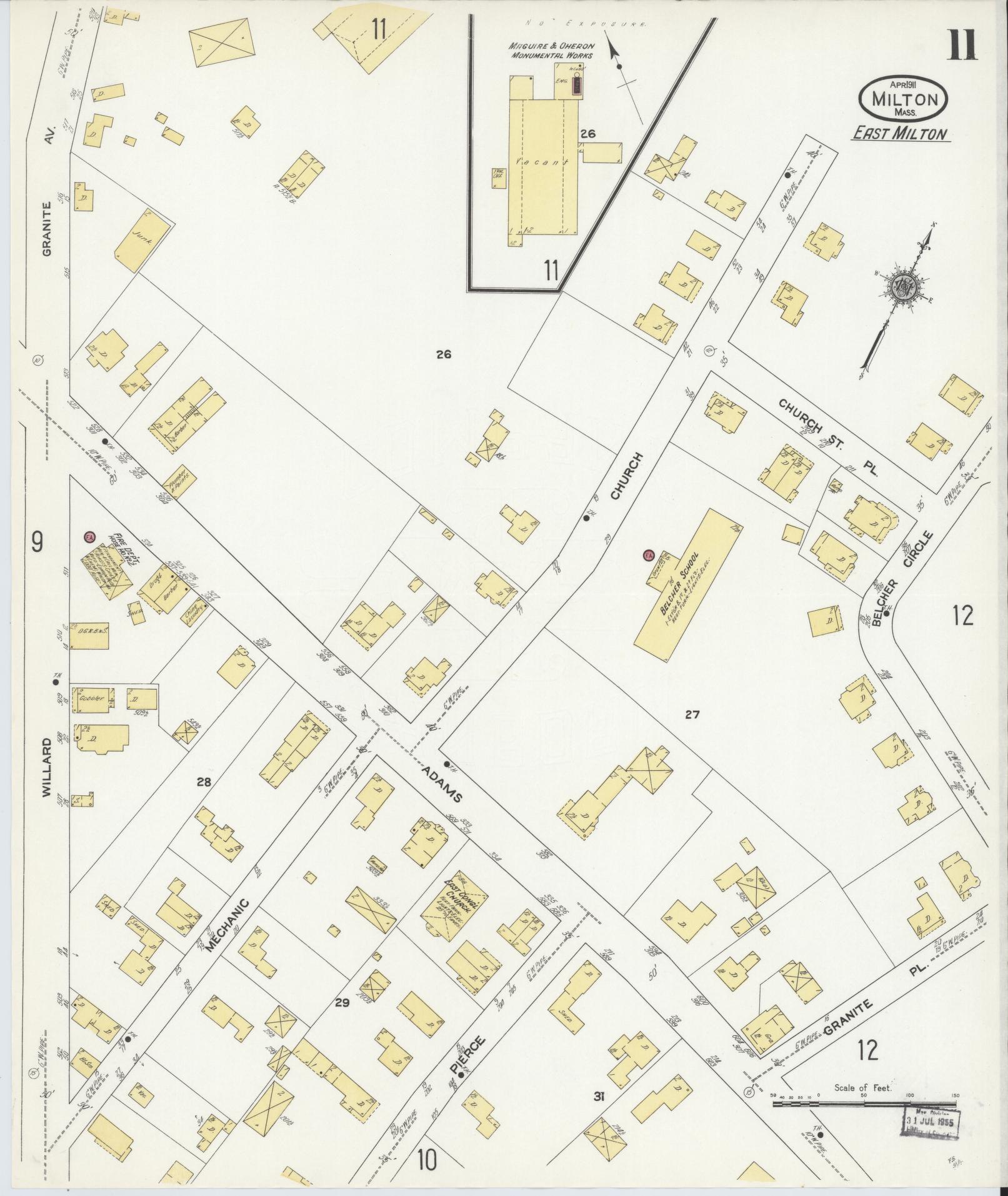 Sanborn Fire Insurance Map from Milton, Norfolk County, Massachusetts (1911), Sheet #0011 - Complete Map Set gallery image, historic Sanborn map, vintage wall art, Massachusetts Massachusetts