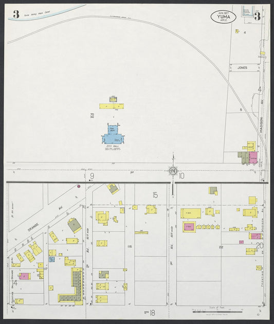 Sanborn Fire Insurance Map from Yuma, Yuma County, Arizona (1927), Sheet #0003 - Historic Sanborn Fire Insurance Map Print, vintage old map wall art, antique decor, genealogy gift, Arizona Arizona map