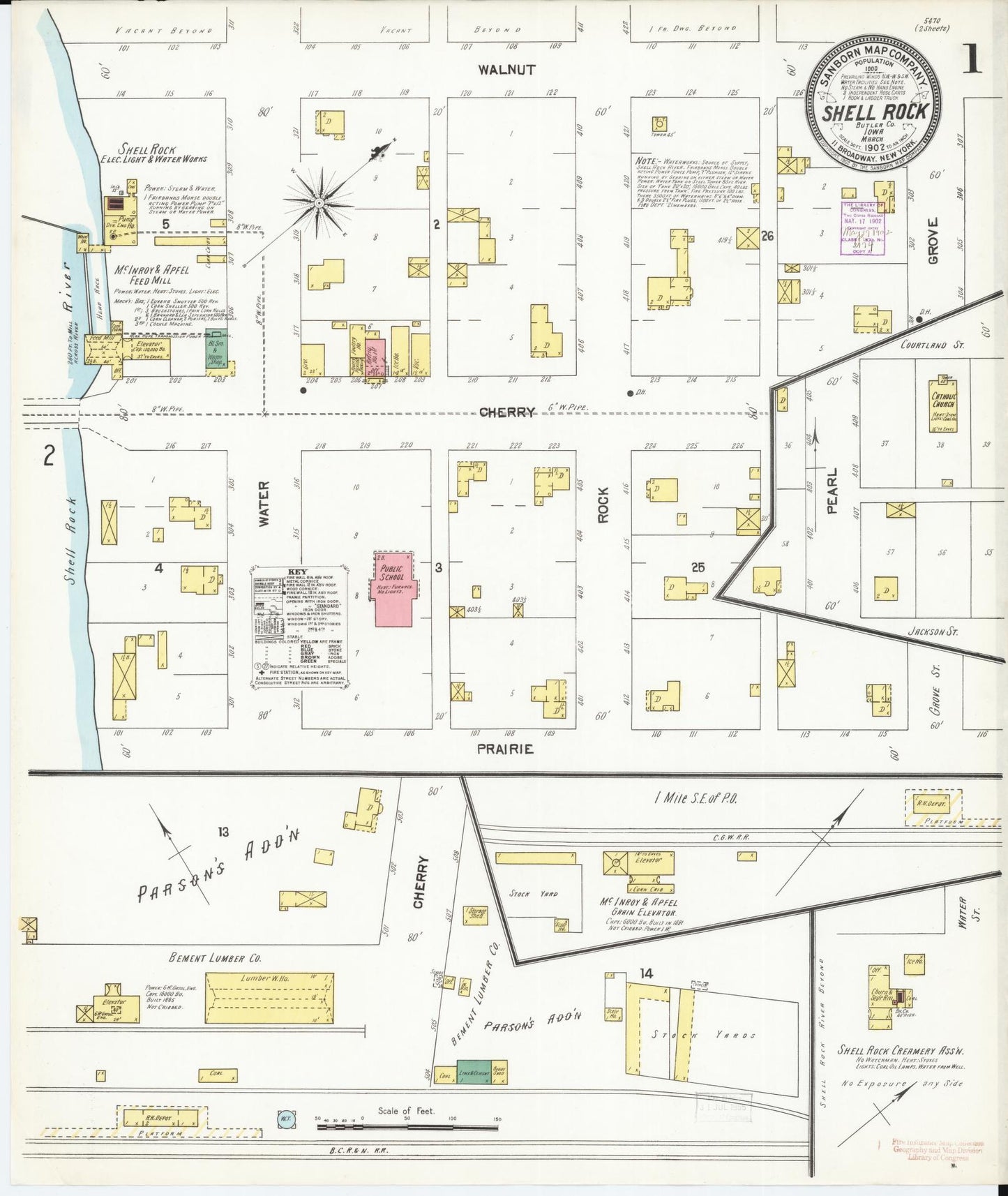 Sanborn Fire Insurance Map from Shell Rock, Butler County, Iowa (1902), Sheet #0001 - Historic Sanborn Fire Insurance Map Print