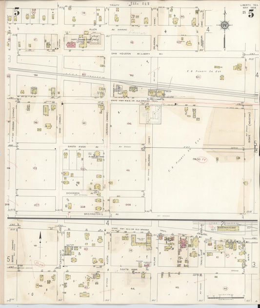 Sanborn Fire Insurance Map from Liberty, Liberty County, Texas (1945), Sheet #0005 - Historic Sanborn Fire Insurance Map Print, vintage old map wall art, antique decor, genealogy gift, Texas Texas map