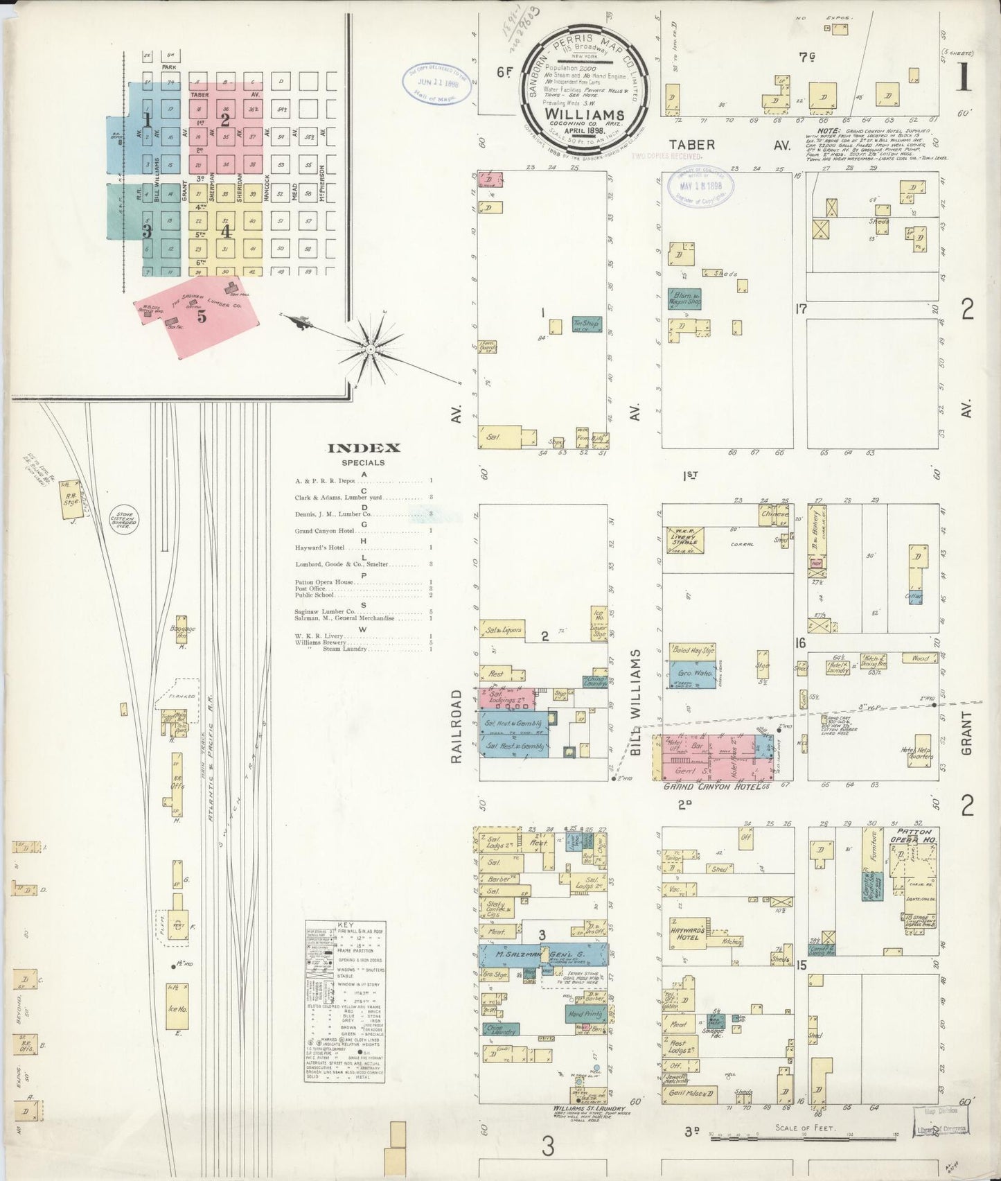 Sanborn Fire Insurance Map from Williams, Coconino County, Arizona (1898), Sheet #0001 - Complete Map Set gallery image, historic Sanborn map, vintage wall art, Arizona Arizona