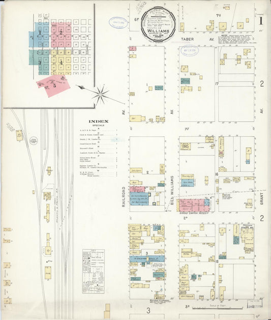 Sanborn Fire Insurance Map from Williams, Coconino County, Arizona (1898), Sheet #0001 - Complete Map Set gallery image, historic Sanborn map, vintage wall art, Arizona Arizona