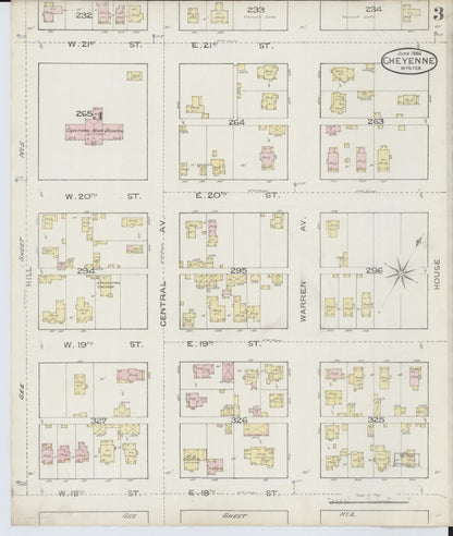 Sanborn Fire Insurance Map from Cheyenne, Laramie County, Wyoming (1886), Sheet #0003 - Complete Map Set gallery image, historic Sanborn map, vintage wall art, Wyoming Wyoming