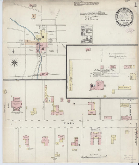 Sanborn Fire Insurance Map from Lebanon, Wilson County, Tennessee (1888), Sheet #0001 - Complete Map Set gallery image, historic Sanborn map, vintage wall art, Tennessee Tennessee