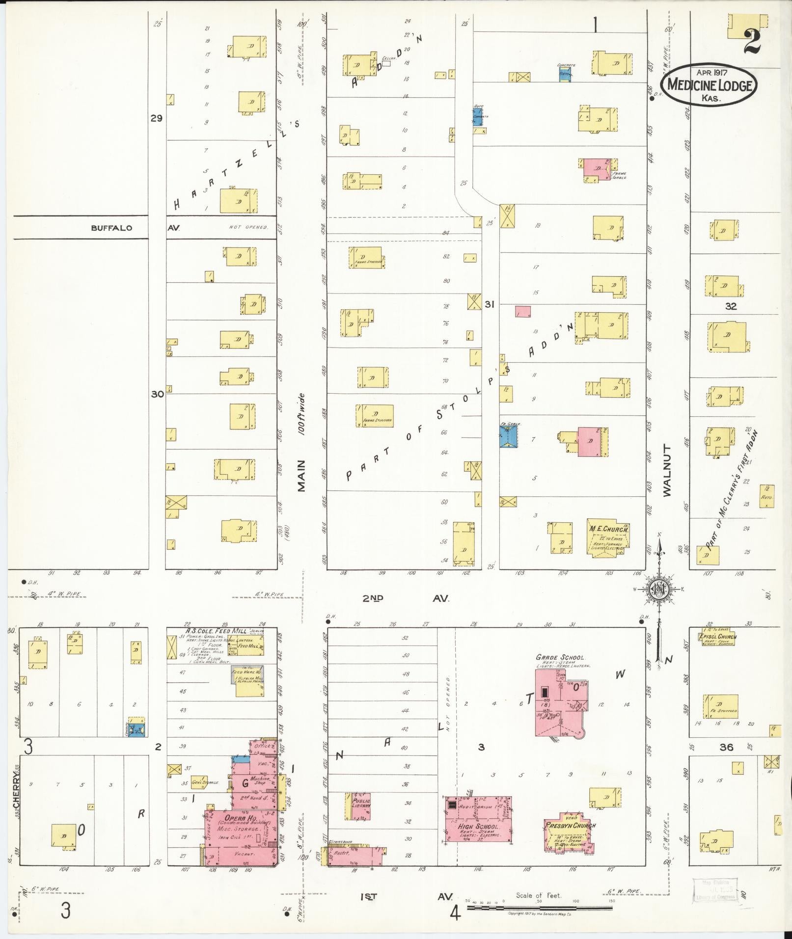 Sanborn Fire Insurance Map from Medicine Lodge, Barber County, Kansas (1917), Sheet #0002 - Historic Sanborn Fire Insurance Map Print, vintage old map wall art, antique decor, genealogy gift, Kansas Kansas map