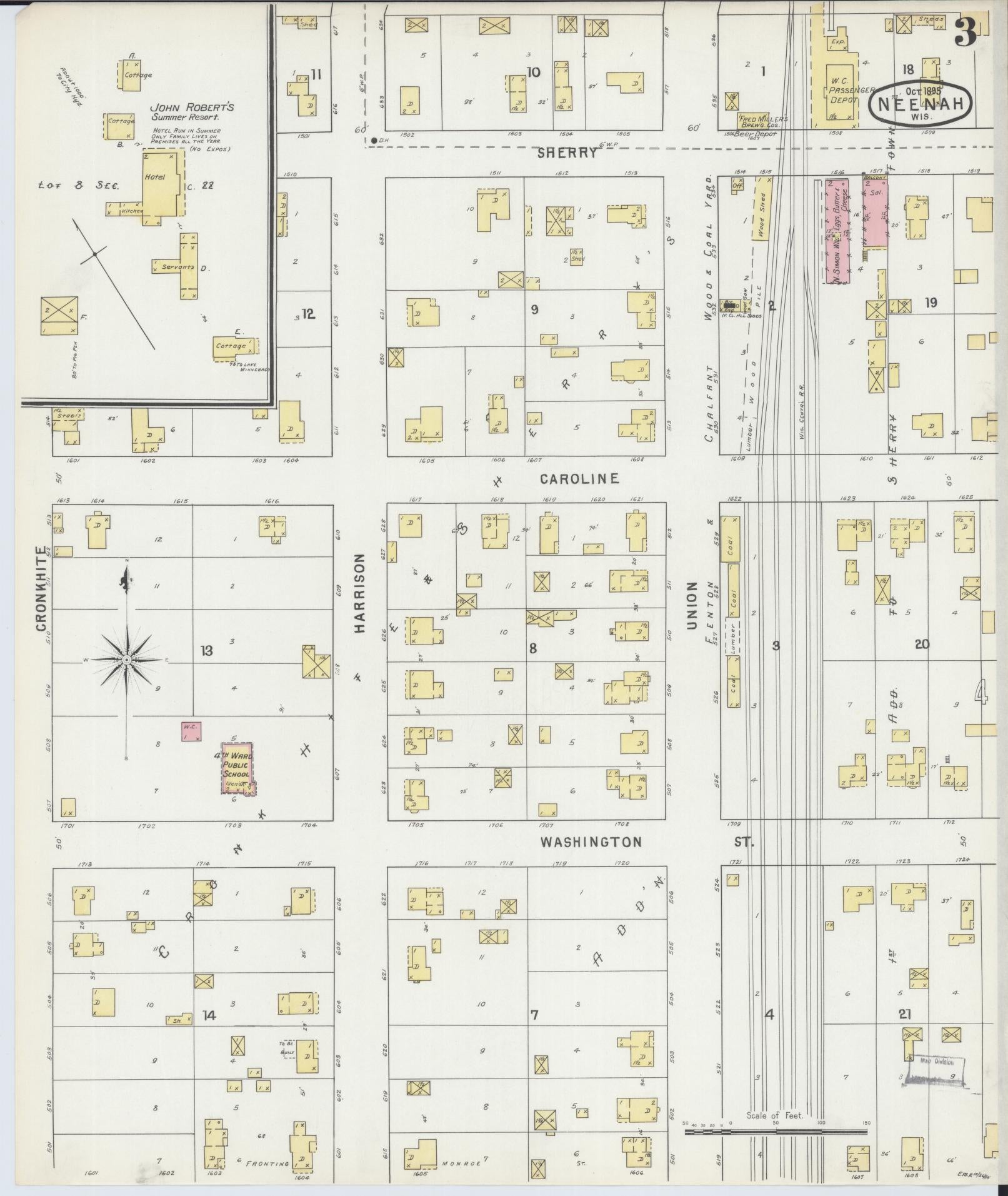 Sanborn Fire Insurance Map from Neenah, Winnebago County, Wisconsin (1895), Sheet #0003 - Complete Map Set gallery image, historic Sanborn map, vintage wall art, Wisconsin Wisconsin