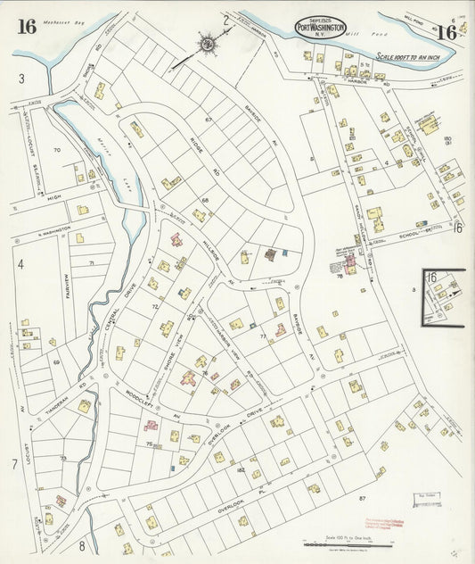 Sanborn Fire Insurance Map from Port Washington, Nassau County, New York (1925), Sheet #0016 - Historic Sanborn Fire Insurance Map Print, vintage old map wall art, antique decor, genealogy gift, New York New York map