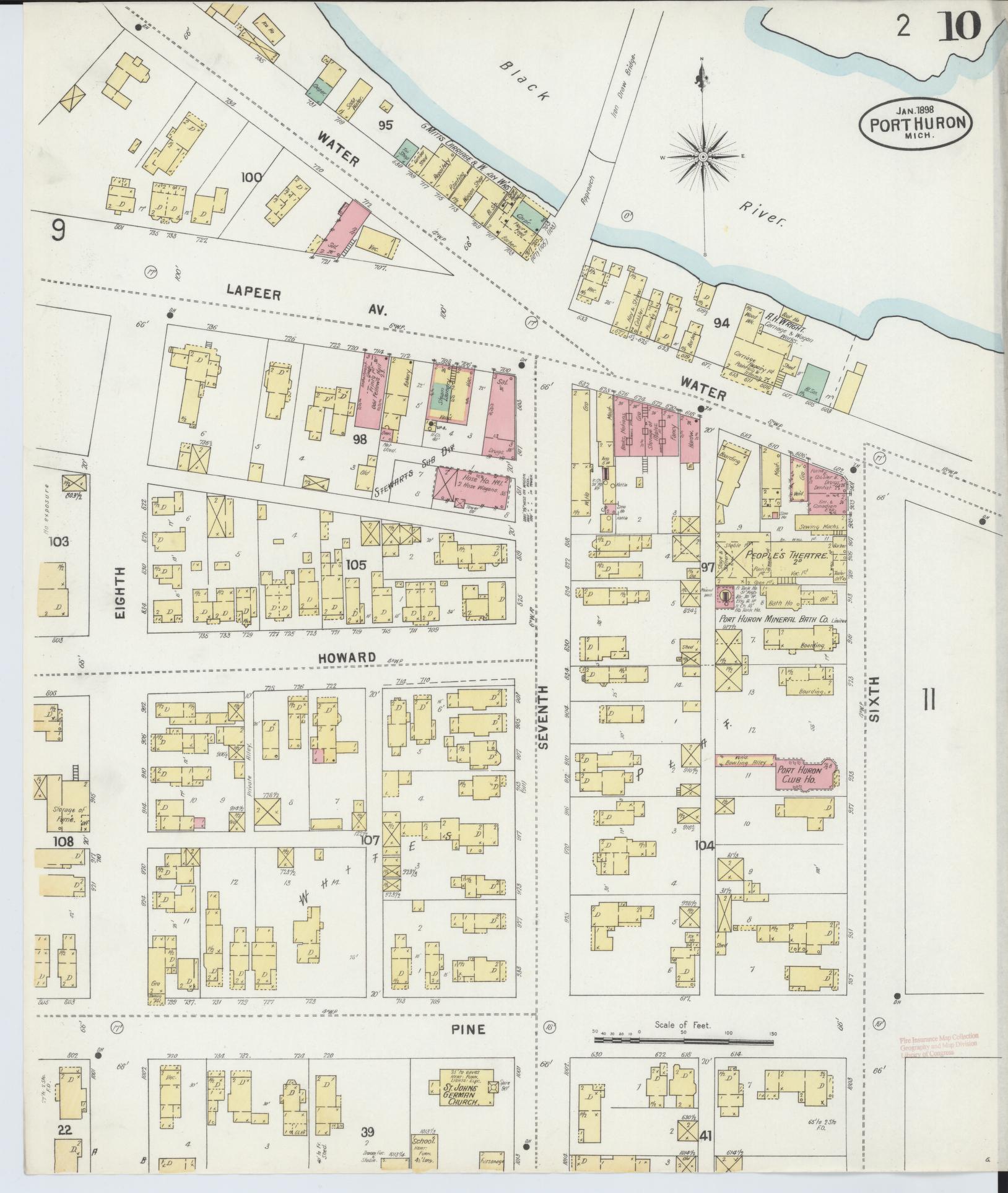 Sanborn Fire Insurance Map from Port Huron, Saint Clair County, Michigan (1898), Sheet #0010 - Complete Map Set gallery image, historic Sanborn map, vintage wall art, Michigan Michigan