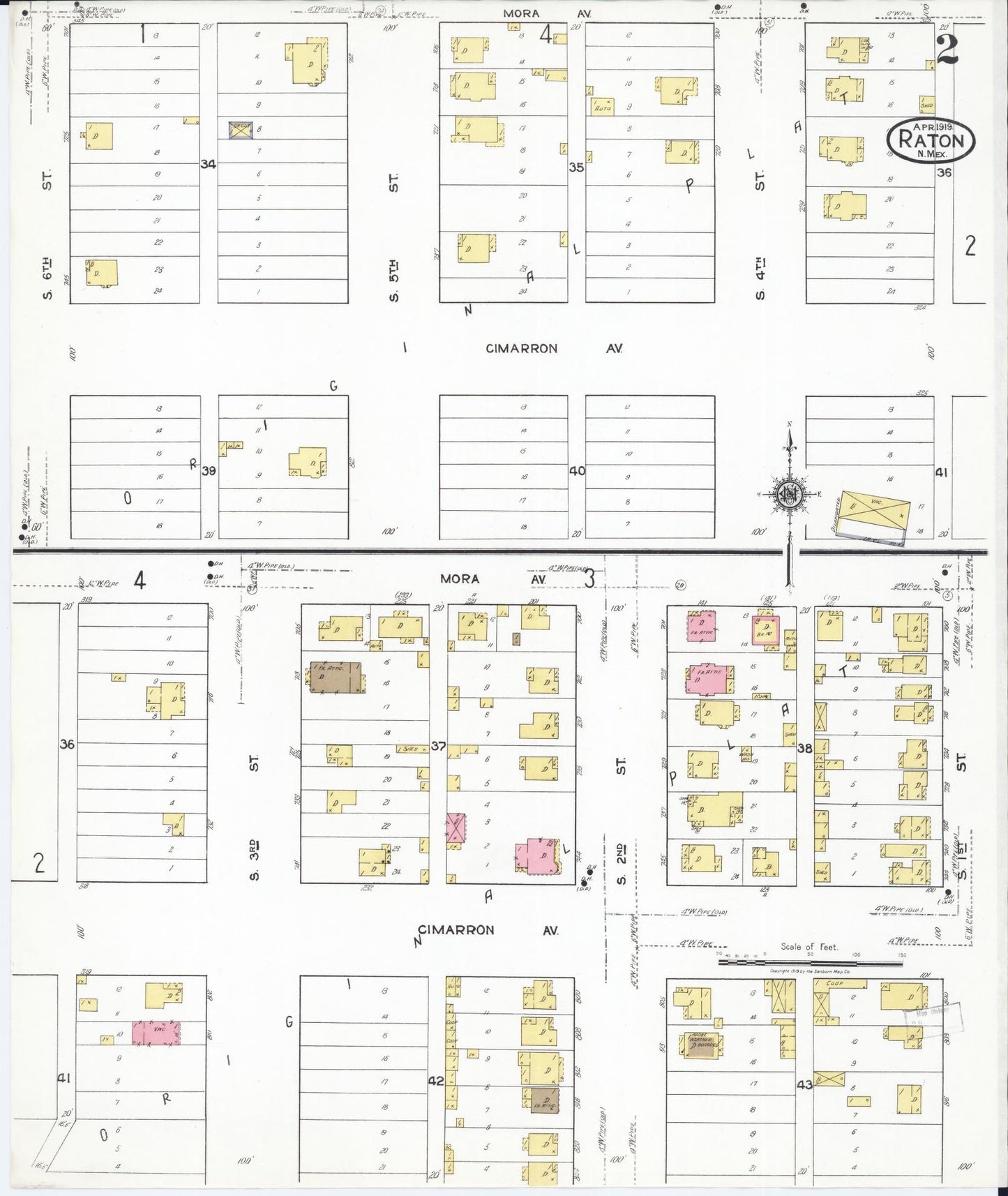 Sanborn Fire Insurance Map from Raton, Colfax County, New Mexico (1919), Sheet #0002 - Complete Map Set gallery image, historic Sanborn map, vintage wall art, New Mexico New Mexico