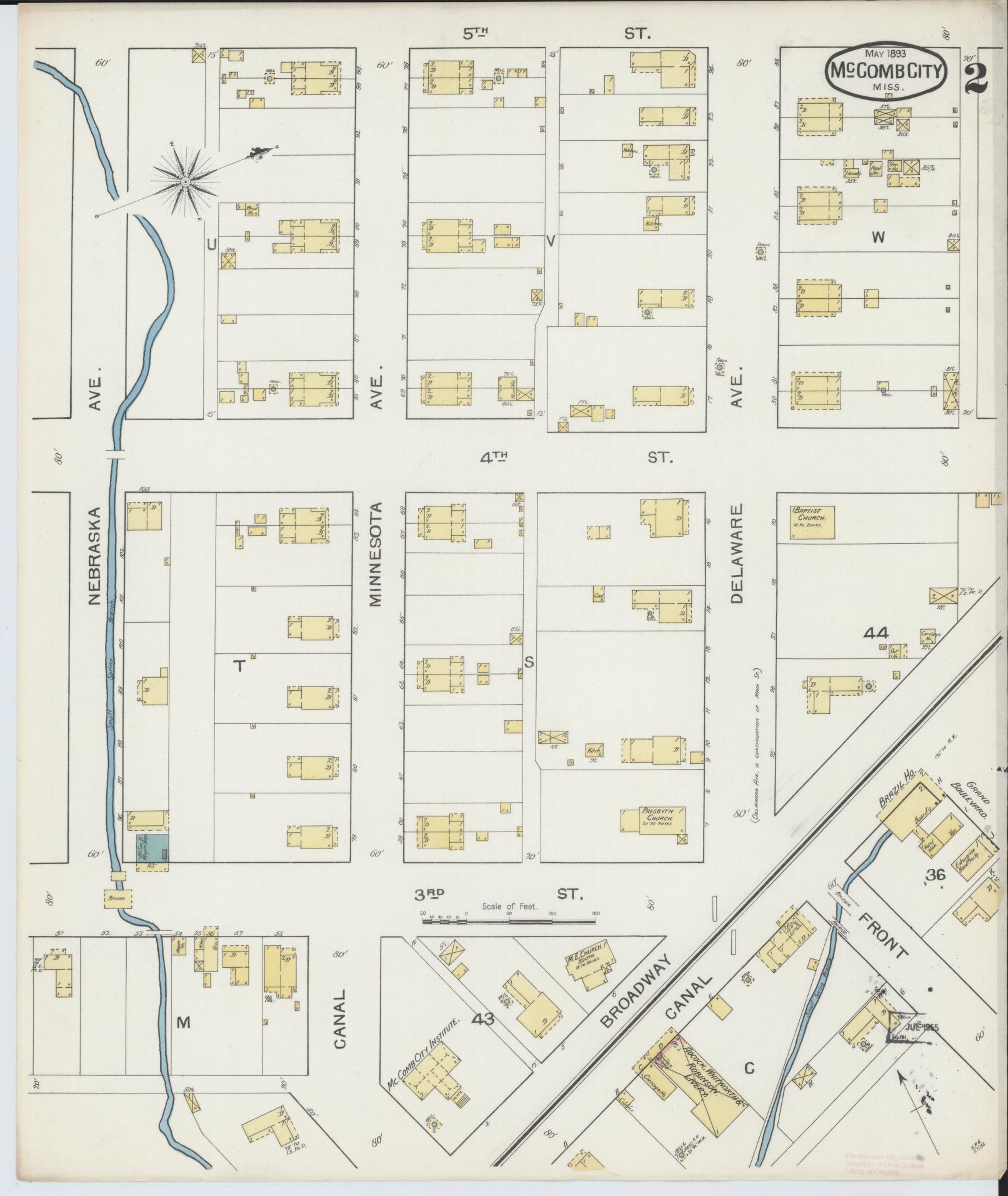 Sanborn Fire Insurance Map from McComb, Pike County, Mississippi (1893), Sheet #0002 - Complete Map Set gallery image, historic Sanborn map, vintage wall art, Mississippi Mississippi