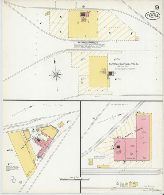 Sanborn Fire Insurance Map from Temple, Bell County, Texas (1900), Sheet #0009 - Historic Sanborn Fire Insurance Map Print, vintage old map wall art, antique decor, genealogy gift, Texas Texas map
