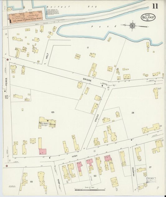 Sanborn Fire Insurance Map from Belfast, Waldo County, Maine (1912), Sheet #0011 - Historic Sanborn Fire Insurance Map Print, vintage old map wall art, antique decor, genealogy gift, Maine Maine map
