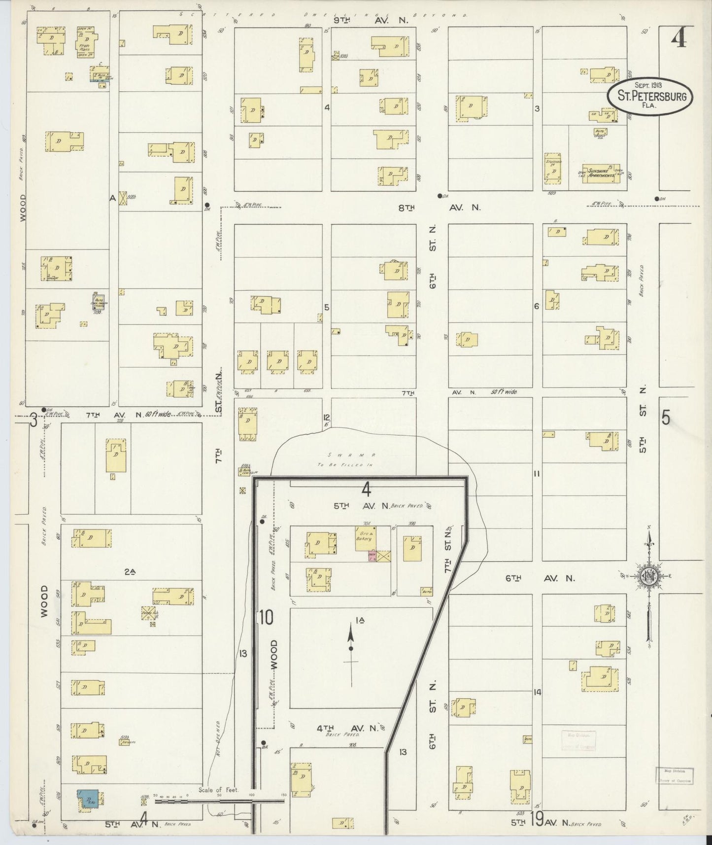 Sanborn Fire Insurance Map from Saint Petersburg, Pinellas County, Florida (1913), Sheet #0004 - Complete Map Set gallery image, historic Sanborn map, vintage wall art, Florida Florida
