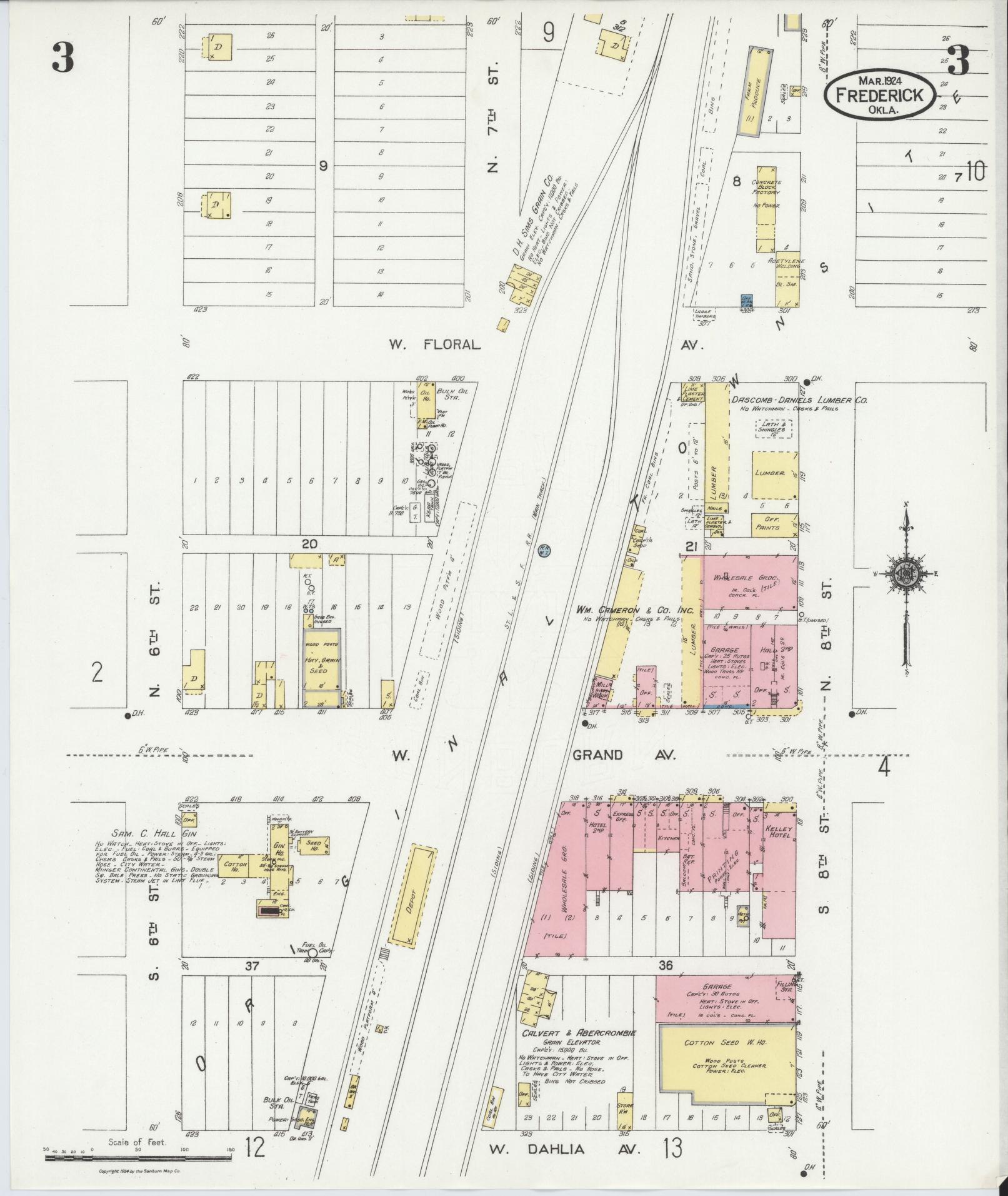 Sanborn Fire Insurance Map from Frederick, Tillman County, Oklahoma (1924), Sheet #0003 - Complete Map Set gallery image, historic Sanborn map, vintage wall art, Oklahoma Oklahoma