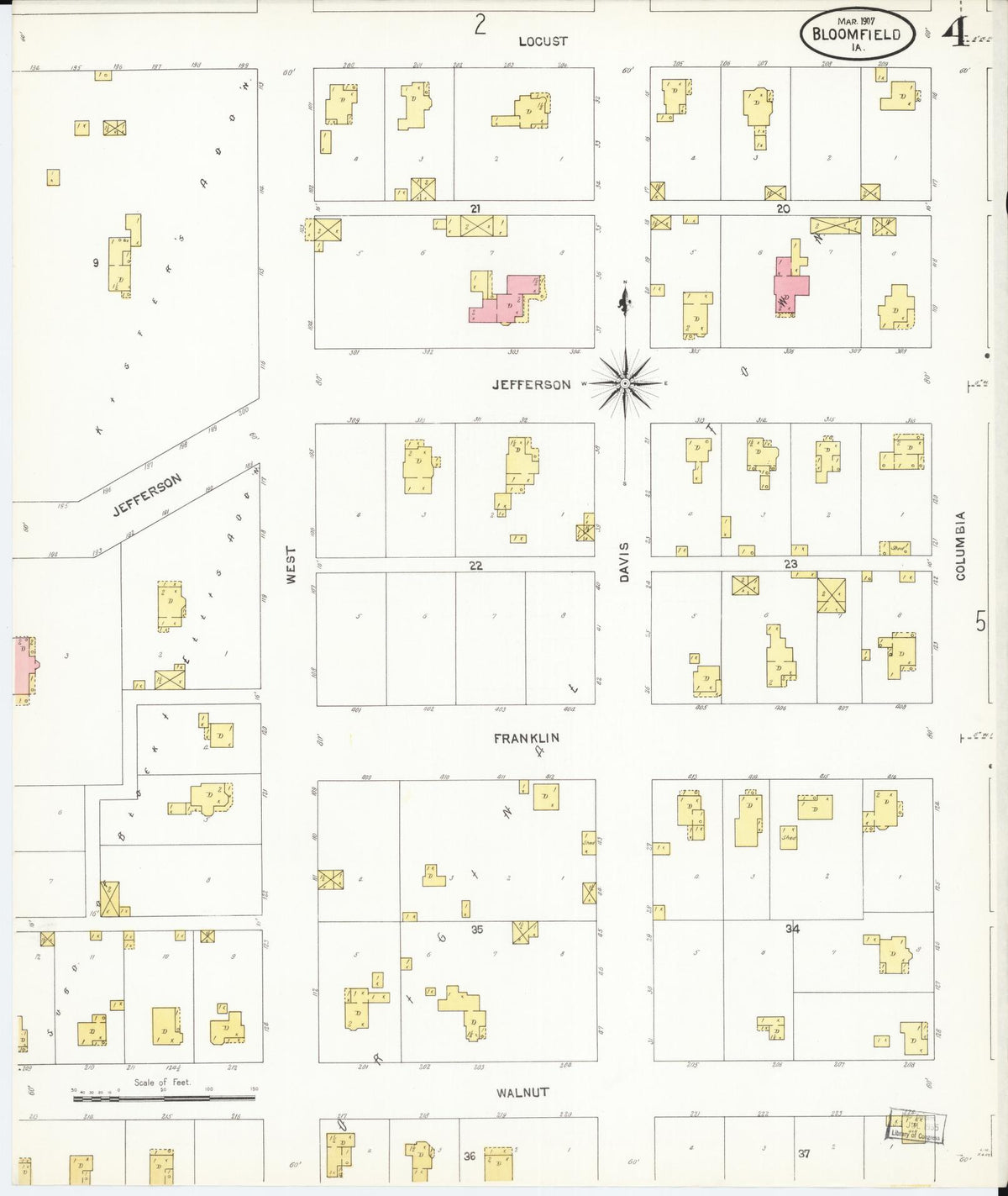 Sanborn Fire Insurance Map from Bloomfield, Davis County, Iowa (1907), Sheet #0004 - Historic Sanborn Fire Insurance Map Print