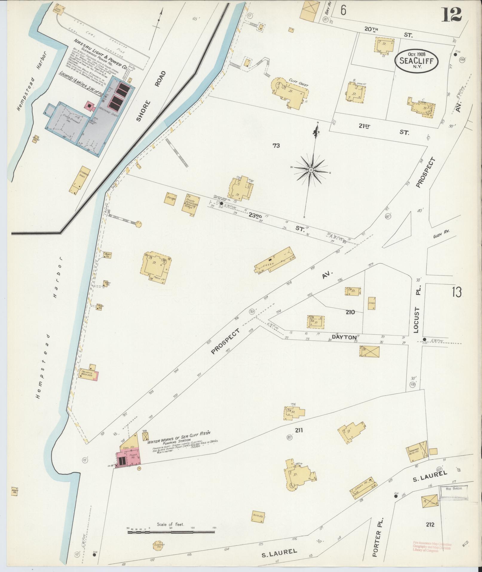Sanborn Fire Insurance Map from Sea Cliff, Nassau County, New York (1908), Sheet #0012 - Complete Map Set gallery image, historic Sanborn map, vintage wall art, New York New York