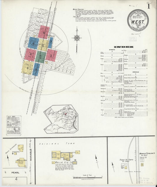 Sanborn Fire Insurance Map from West, McLennan County, Texas (1921), Sheet #0001 - Historic Sanborn Fire Insurance Map Print, vintage old map wall art, antique decor, genealogy gift, Texas Texas map
