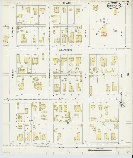 Sanborn Fire Insurance Map from Pine Bluff, Jefferson County, Arkansas (1896), Sheet #0007 - Historic Sanborn Fire Insurance Map Print, vintage old map wall art, antique decor, genealogy gift, Arkansas Arkansas map