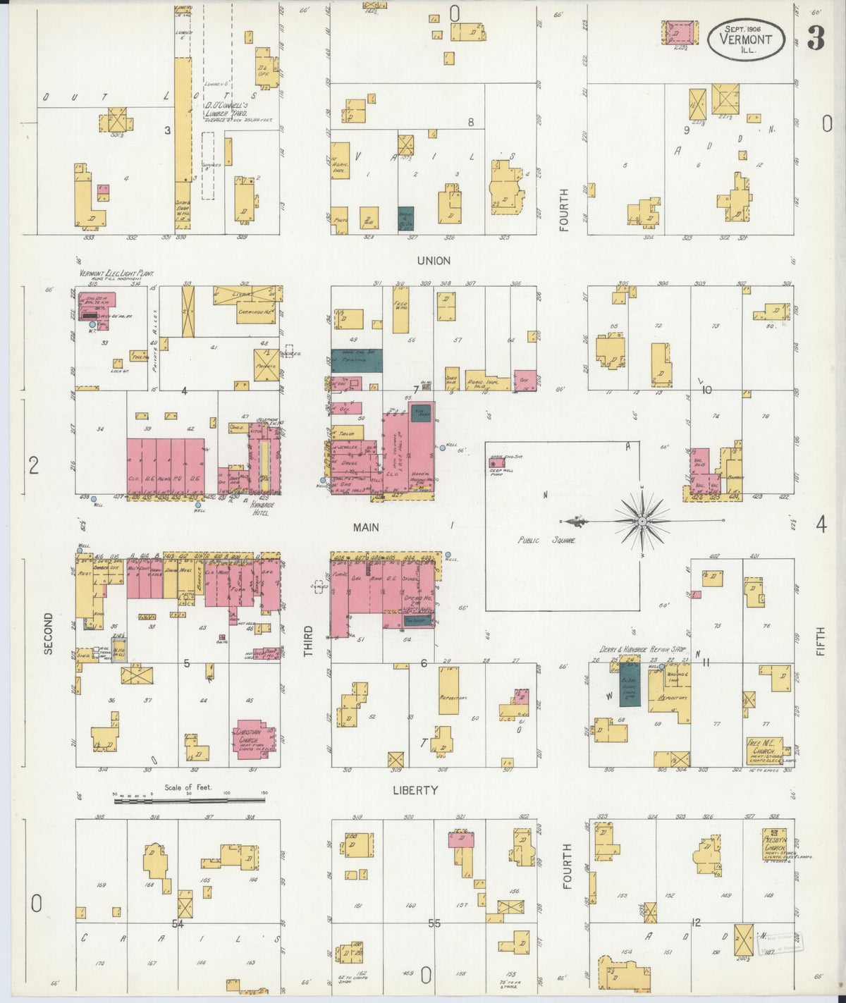 Sanborn Fire Insurance Map from Vermont, Fulton County, Illinois (1906), Sheet #0003 - Historic Sanborn Fire Insurance Map Print, vintage old map wall art, antique decor, genealogy gift, Illinois Illinois map