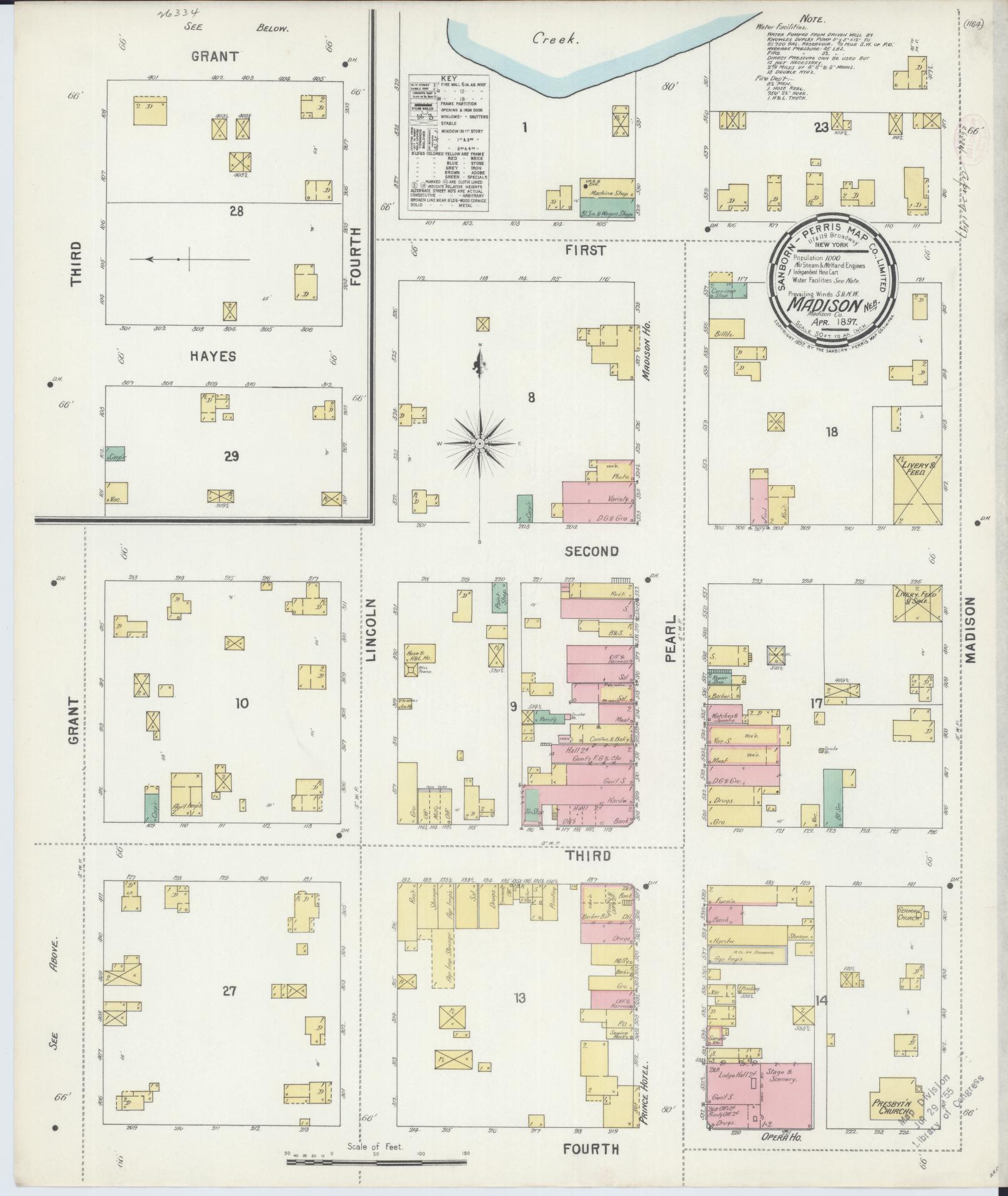 Sanborn Fire Insurance Map from Madison, Madison County, Nebraska (1897), Sheet #0001 - Historic Sanborn Fire Insurance Map Print, vintage old map wall art, antique decor, genealogy gift, Nebraska Nebraska map