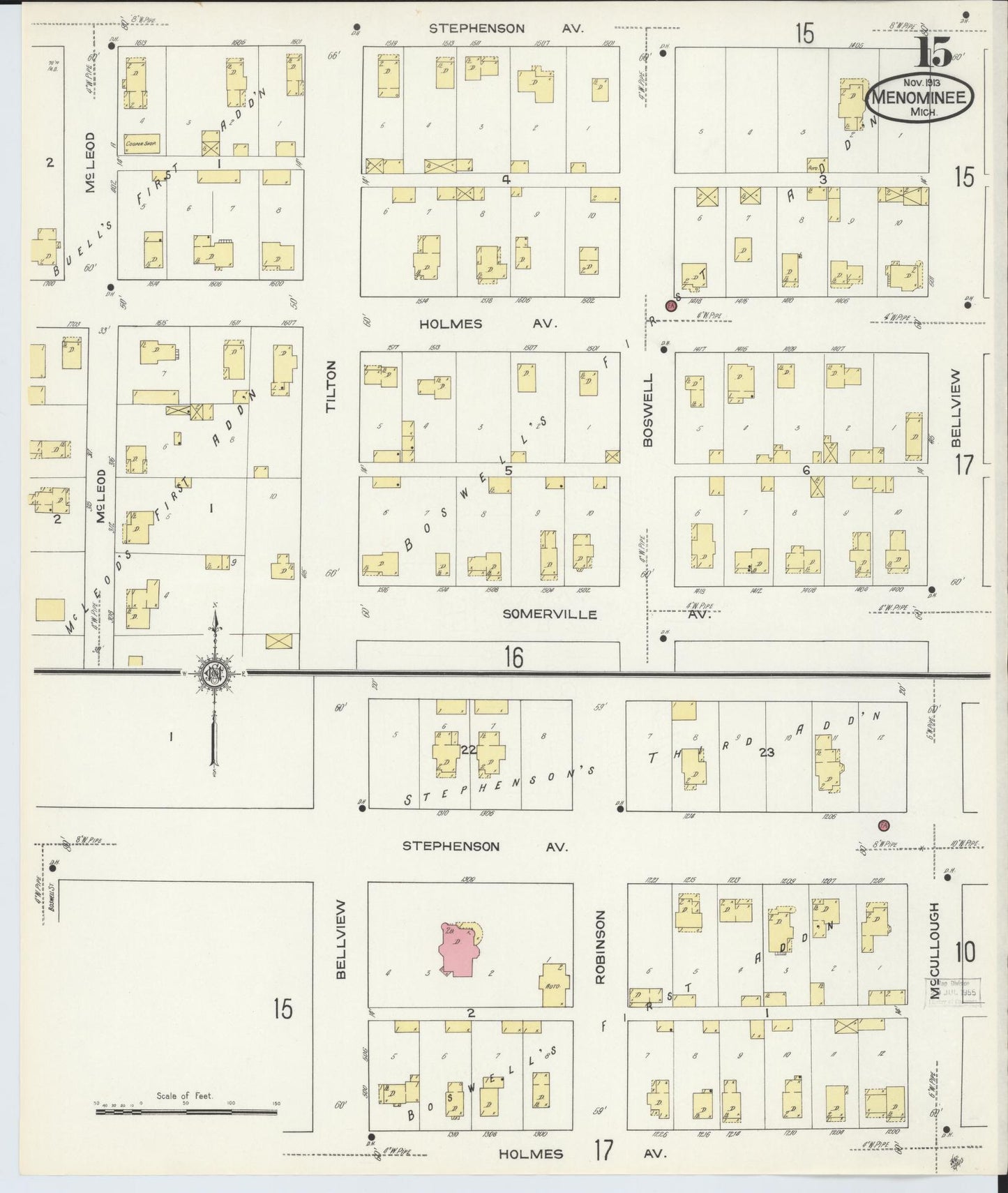 Sanborn Fire Insurance Map from Menominee, Menominee County, Michigan (1913), Sheet #0015 - Complete Map Set gallery image, historic Sanborn map, vintage wall art, Michigan Michigan