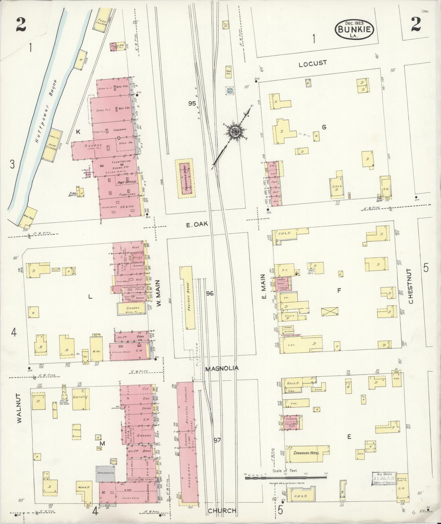 Sanborn Fire Insurance Map from Bunkie, Avoyelles Parish, Louisiana (1923), Sheet #0002 - Historic Sanborn Fire Insurance Map Print, vintage old map wall art, antique decor, genealogy gift, Louisiana Louisiana map