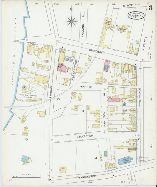 Sanborn Fire Insurance Map from Flushing, Queens County, New York (1892), Sheet #0003 - Historic Sanborn Fire Insurance Map Print, vintage old map wall art, antique decor, genealogy gift, New York New York map