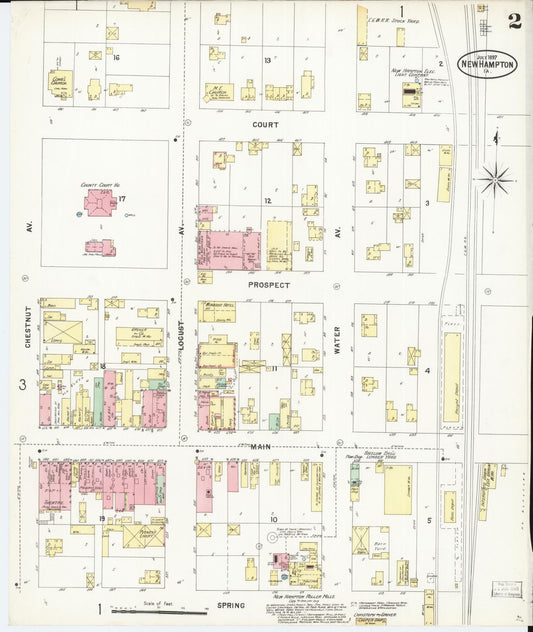 Sanborn Fire Insurance Map from New Hampton, Chickasaw County, Iowa (1897), Sheet #0002 - Historic Sanborn Fire Insurance Map Print, vintage old map wall art