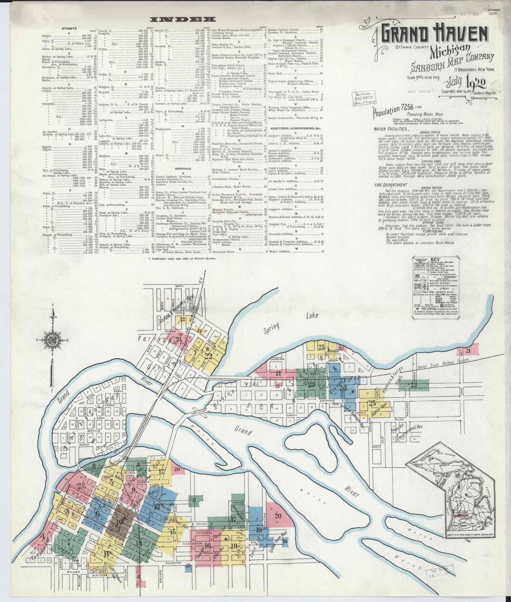 Sanborn Fire Insurance Map from Grand Haven, Ottawa County, Michigan (1920), Sheet #0001 - Complete Map Set gallery image, historic Sanborn map, vintage wall art, Michigan Michigan