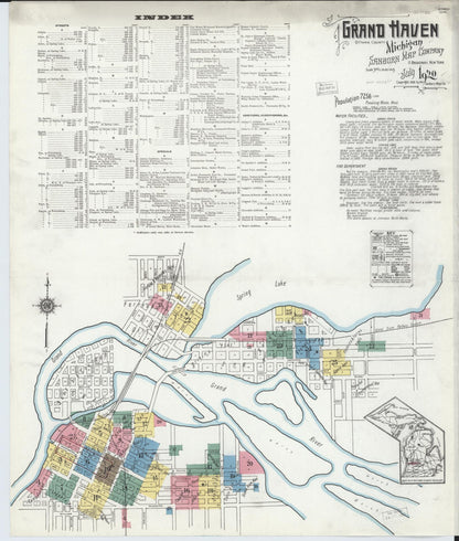 Sanborn Fire Insurance Map from Grand Haven, Ottawa County, Michigan (1920), Sheet #0001 - Complete Map Set gallery image, historic Sanborn map, vintage wall art, Michigan Michigan