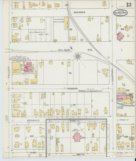 Sanborn Fire Insurance Map from Dunkirk, Chautauqua County, New York (1893), Sheet #0013 - Historic Sanborn Fire Insurance Map Print, vintage old map wall art, antique decor, genealogy gift, New York New York map