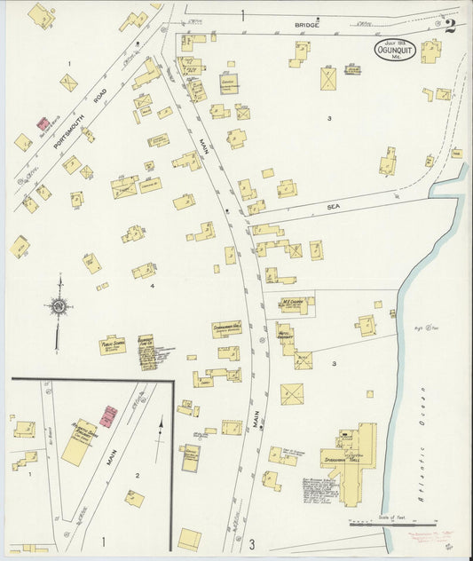 Sanborn Fire Insurance Map from Ogunquit, York County, Maine (1913), Sheet #0002 - Historic Sanborn Fire Insurance Map Print, vintage old map wall art, antique decor, genealogy gift, Maine Maine map