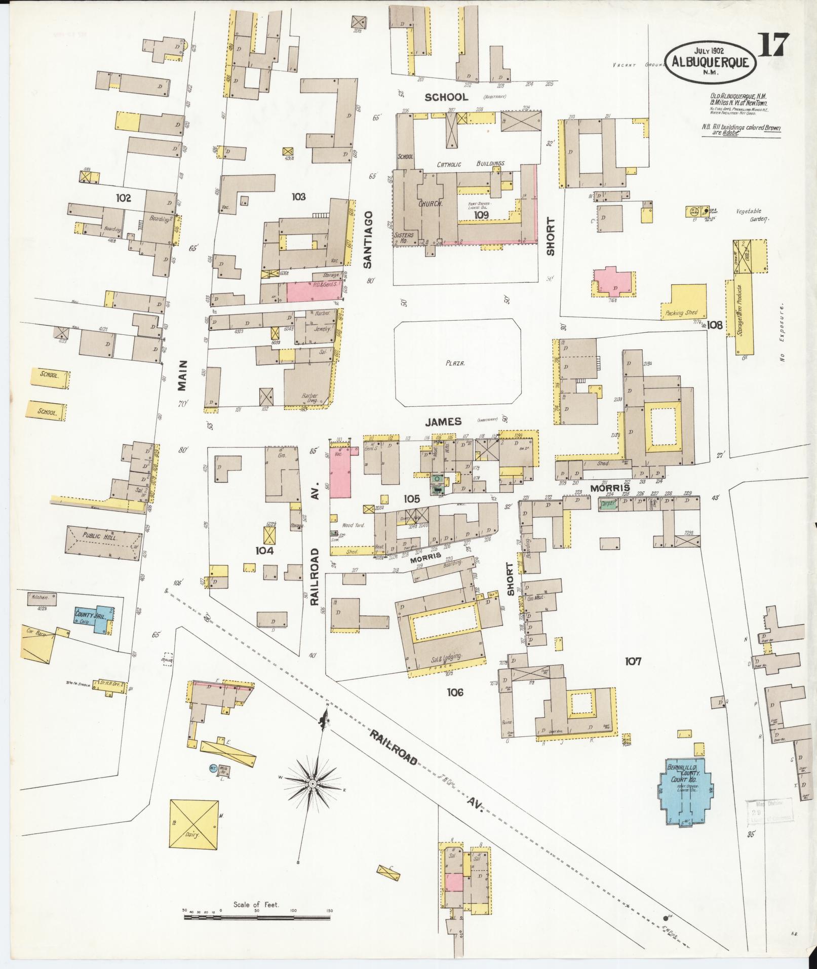 Sanborn Fire Insurance Map from Albuquerque, Bernalillo County, New Mexico (1902), Sheet #0017 - Historic Sanborn Fire Insurance Map Print, vintage old map wall art, antique decor, genealogy gift, New Mexico New Mexico map