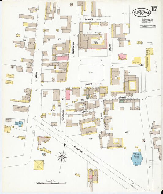 Sanborn Fire Insurance Map from Albuquerque, Bernalillo County, New Mexico (1902), Sheet #0017 - Historic Sanborn Fire Insurance Map Print, vintage old map wall art, antique decor, genealogy gift, New Mexico New Mexico map