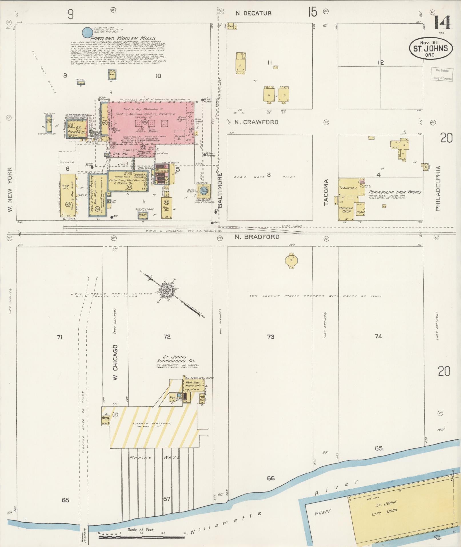 Sanborn Fire Insurance Map from Saint Johns, Multnomah County, Oregon (1911), Sheet #0014 - Complete Map Set gallery image, historic Sanborn map, vintage wall art, Oregon Oregon