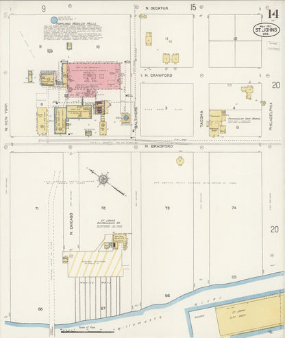Sanborn Fire Insurance Map from Saint Johns, Multnomah County, Oregon (1911), Sheet #0014 - Complete Map Set gallery image, historic Sanborn map, vintage wall art, Oregon Oregon