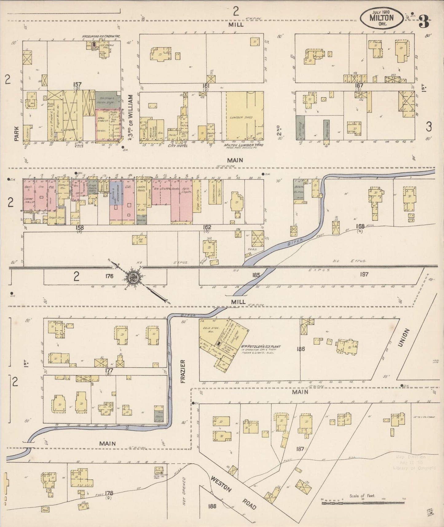 Sanborn Fire Insurance Map from Milton, Umatilla County, Oregon (1910), Sheet #0003 - Complete Map Set gallery image, historic Sanborn map, vintage wall art, Oregon Oregon