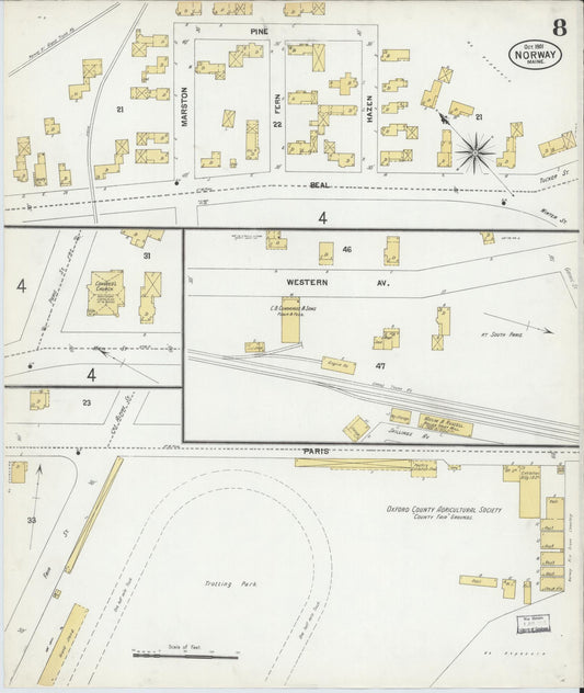 Sanborn Fire Insurance Map from Norway, Oxford County, Maine (1901), Sheet #0008 - Historic Sanborn Fire Insurance Map Print, vintage old map wall art, antique decor, genealogy gift, Maine Maine map