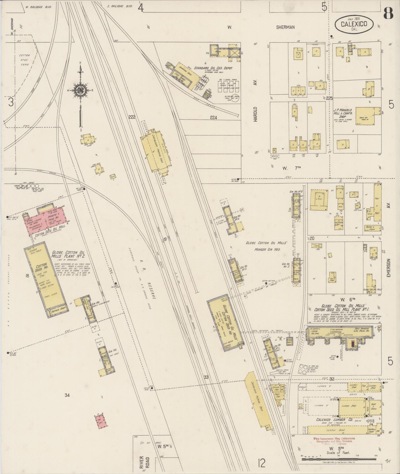 Sanborn Fire Insurance Map from Calexico, Imperial County, California (1920), Sheet #0008 - Historic Sanborn Fire Insurance Map Print, vintage old map wall art, antique decor, genealogy gift, California California map