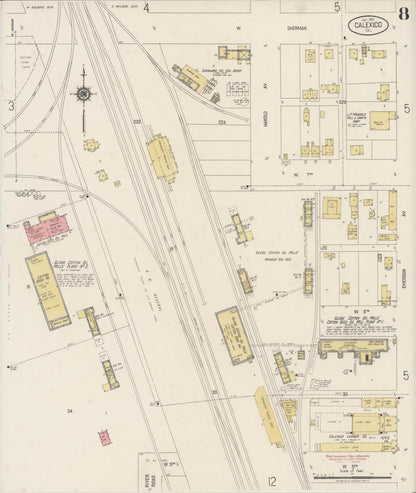 Sanborn Fire Insurance Map from Calexico, Imperial County, California (1920), Sheet #0008 - Historic Sanborn Fire Insurance Map Print, vintage old map wall art, antique decor, genealogy gift, California California map