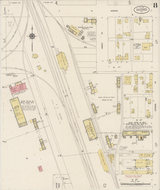 Sanborn Fire Insurance Map from Calexico, Imperial County, California (1920), Sheet #0008 - Historic Sanborn Fire Insurance Map Print, vintage old map wall art, antique decor, genealogy gift, California California map